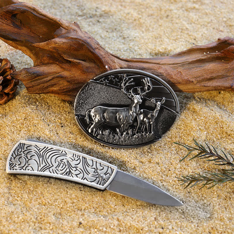 Men's Popular DIY Hidden Folding Knife Leather Belt Buckles Bundle Set - Image 7