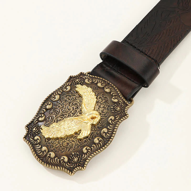 Men's Powerful Golden Eagle Engraved Buckle Leather Belt - Image 2