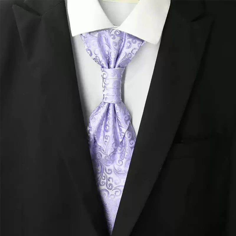 Men's Pre-Tied Ruche Cravat Luxury Paisley Tuxedo Ascot Necktie