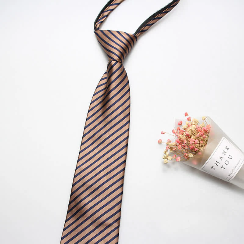 Men's Preppy Zipper Tie Striped Necktie - Image 2