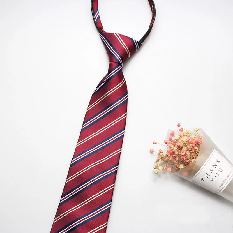 Men's Preppy Zipper Tie Striped Necktie - Image 4