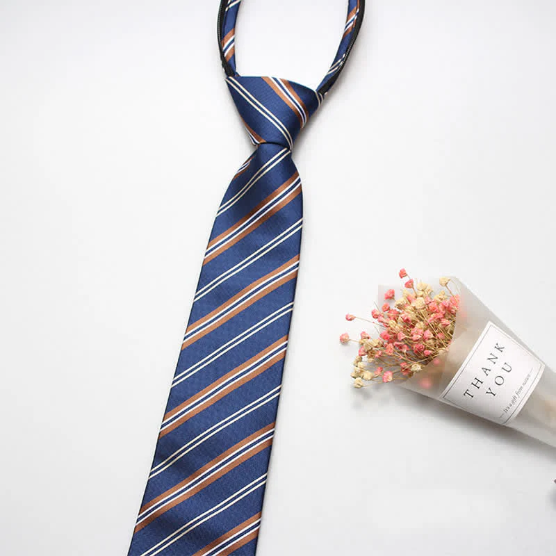 Men's Preppy Zipper Tie Striped Necktie - Image 5