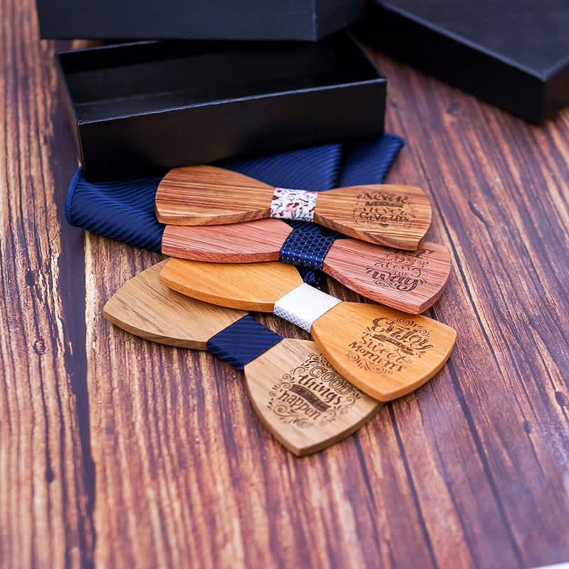 2Pcs Men's Proverbs Wooden Bow Tie Set - Image 2