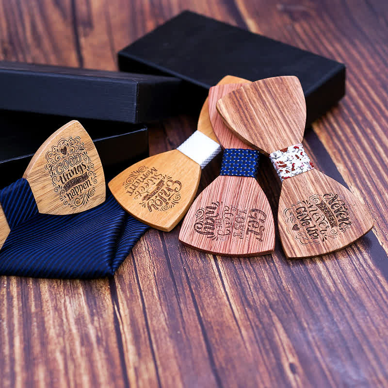 2Pcs Men's Proverbs Wooden Bow Tie Set - Image 3