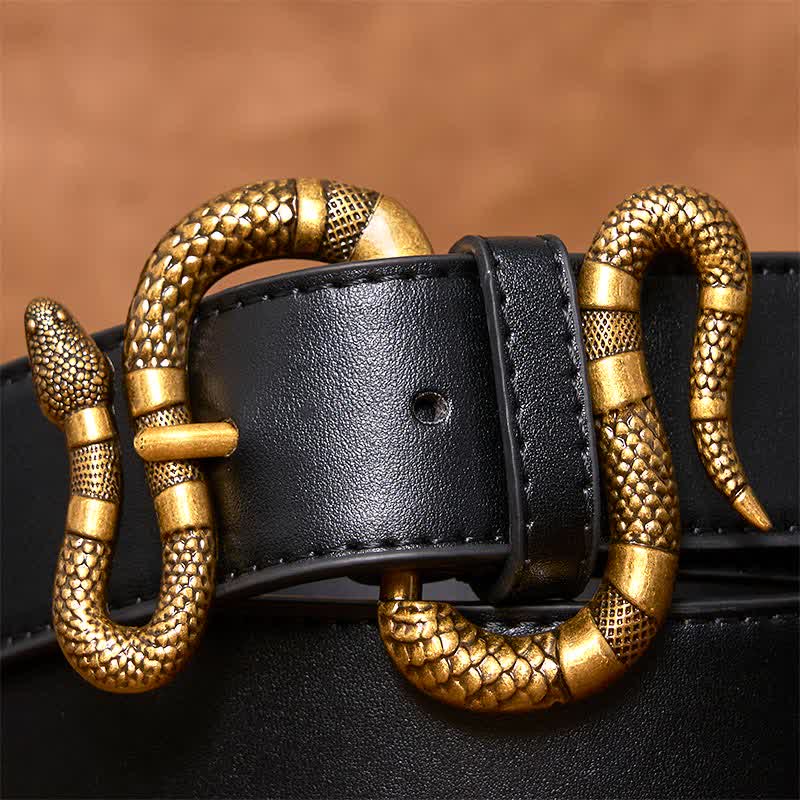 Men's Punk Bronze Serpent Buckle Streetwear Leather Belt - Image 3