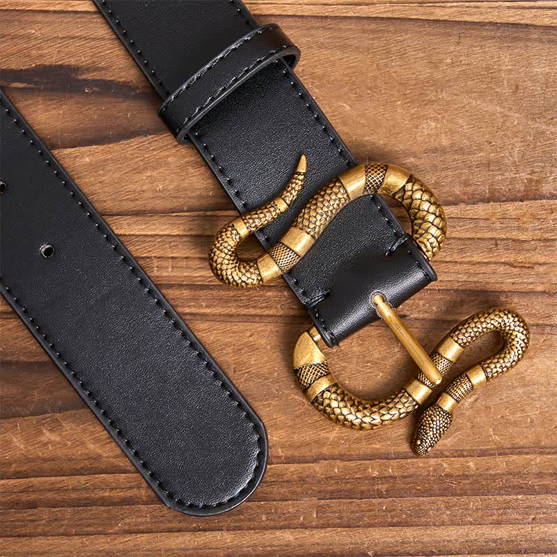Men's Punk Bronze Serpent Buckle Streetwear Leather Belt - Image 4