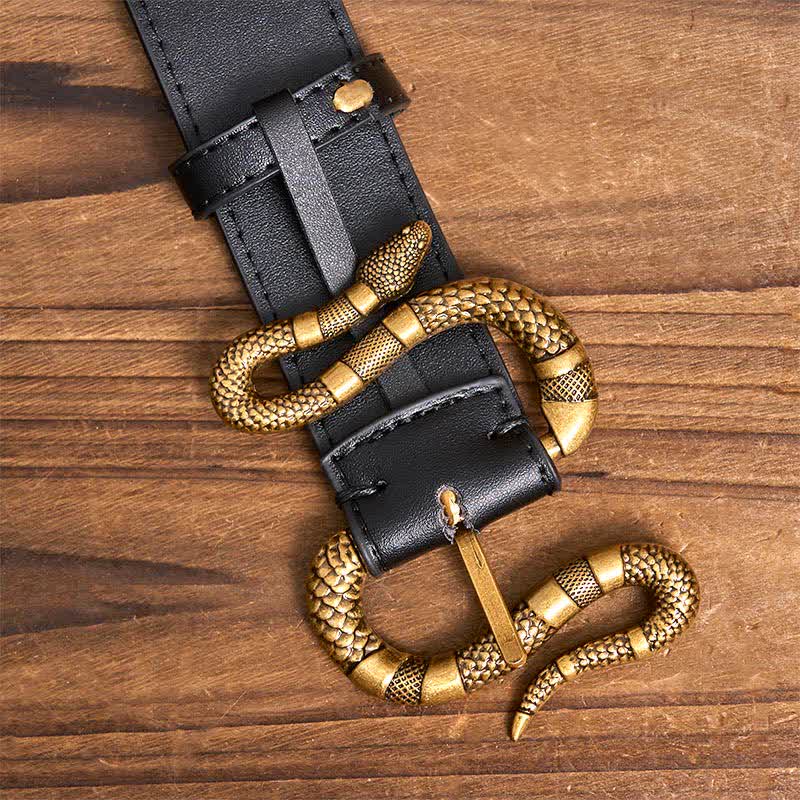 Men's Punk Bronze Serpent Buckle Streetwear Leather Belt - Image 5