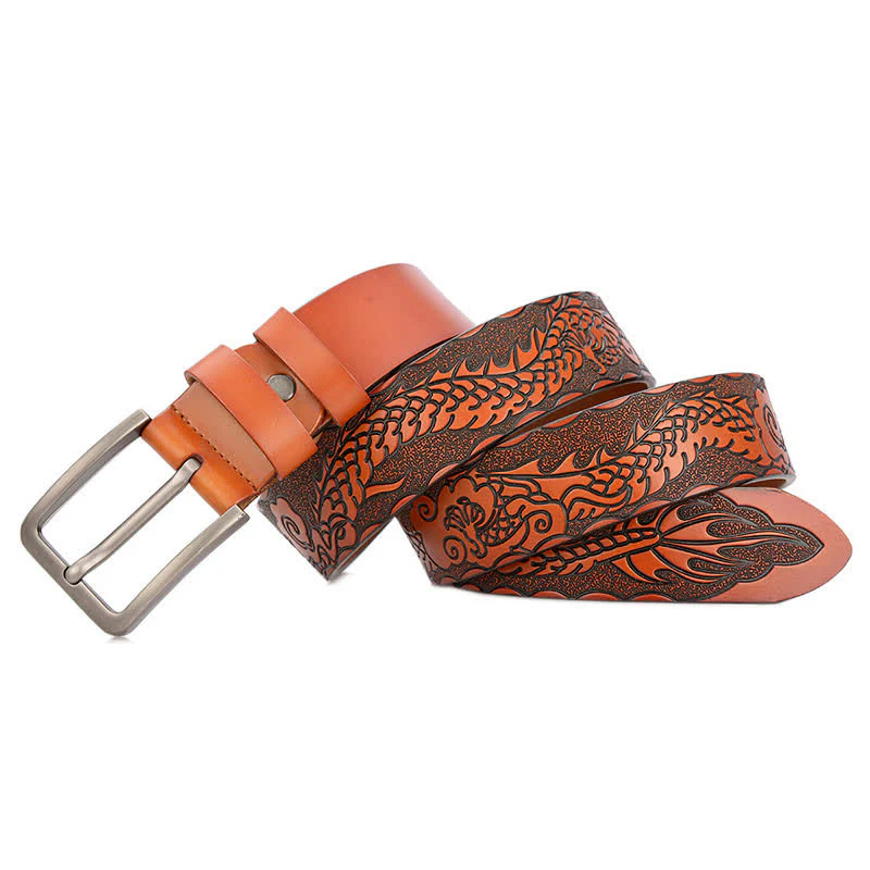 Men's Punk Dragon Embossed Pattern Leather Belt - Image 2