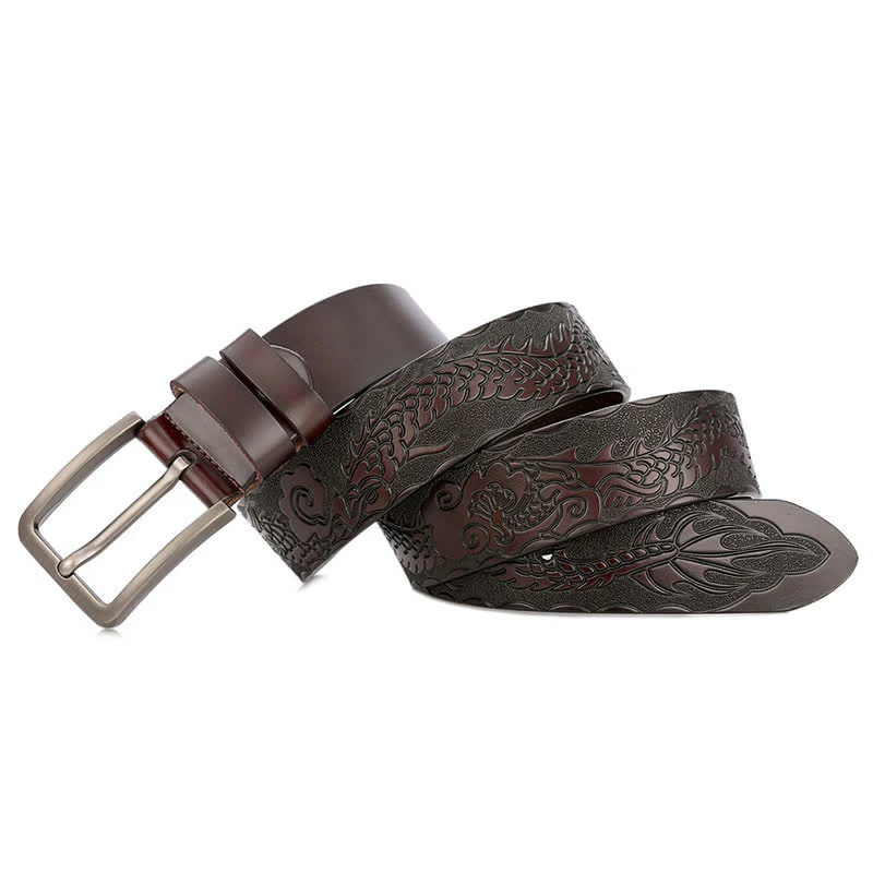 Men's Punk Dragon Embossed Pattern Leather Belt - Image 9