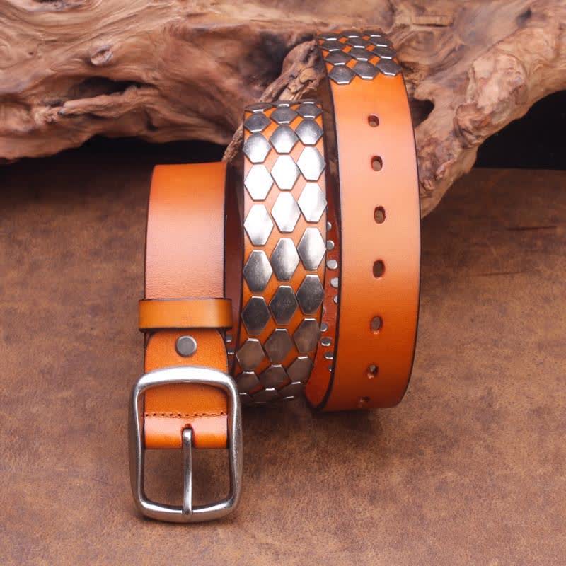 Men's Punk Fish Scale Flakes Rivets Leather Belt - Image 10