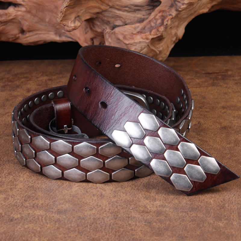 Men's Punk Fish Scale Flakes Rivets Leather Belt - Image 3