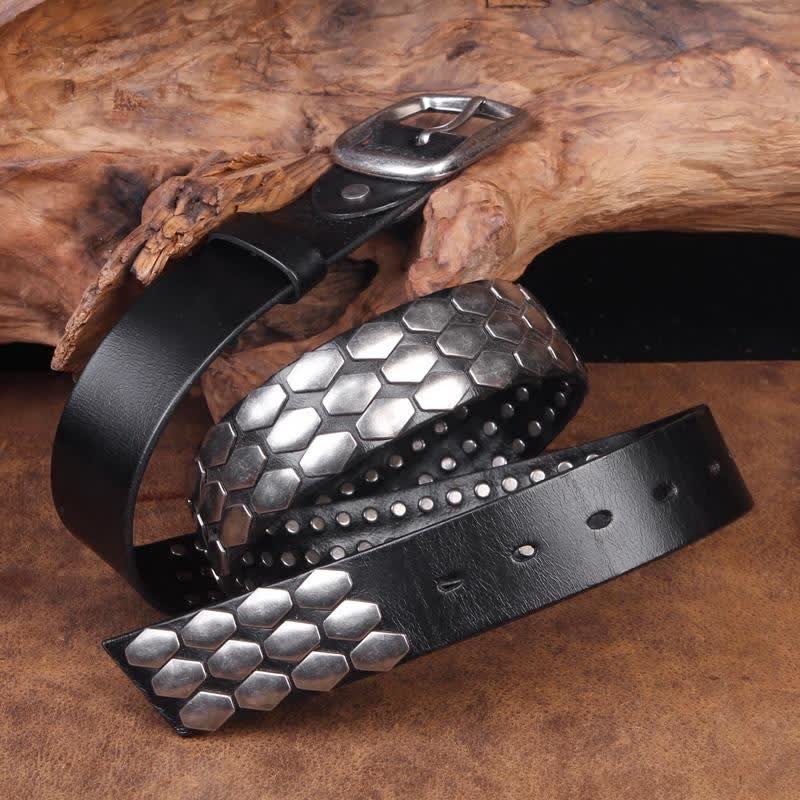 Men's Punk Fish Scale Flakes Rivets Leather Belt - Image 7