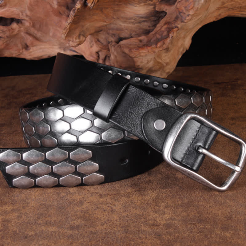 Men's Punk Fish Scale Flakes Rivets Leather Belt - Image 8