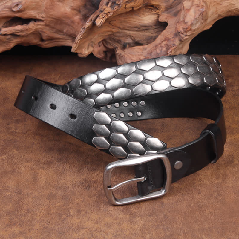 Men's Punk Fish Scale Flakes Rivets Leather Belt - Image 9