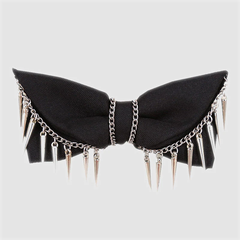 Men's Punk Style Rivet Chain Tassels Bow Tie