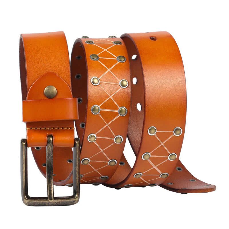 Men's Punk StyLe Rivets Studded Vintage Leather Belt - Image 6