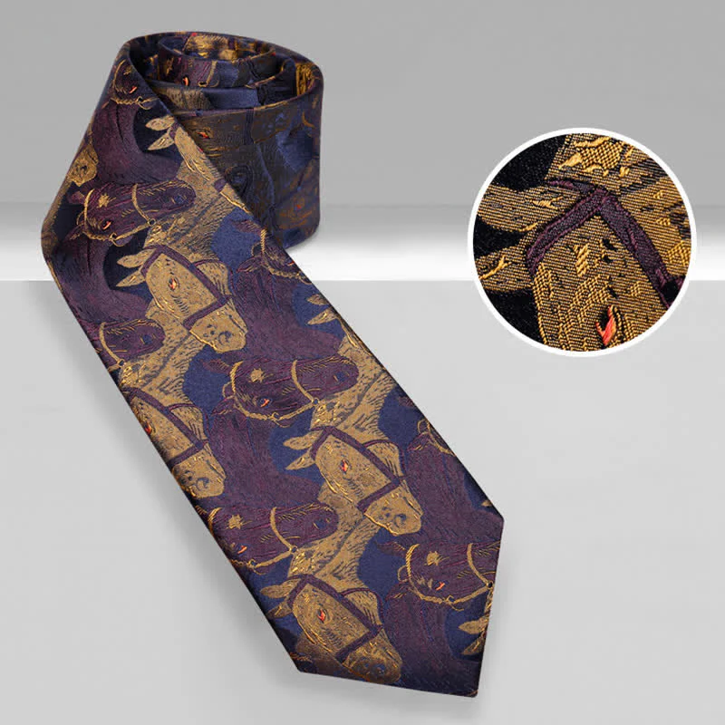 Men's Purple & Goldenrod Horse Jacquard Necktie - Image 3