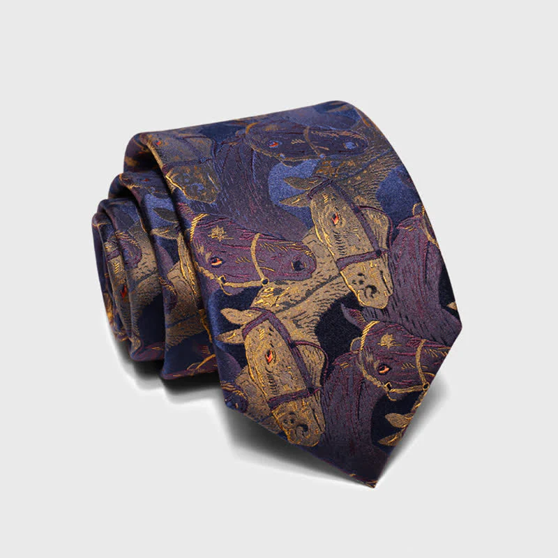 Men's Purple & Goldenrod Horse Jacquard Necktie - Image 4