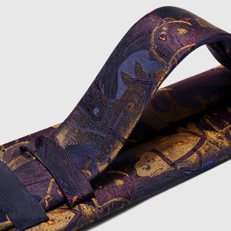 Men's Purple & Goldenrod Horse Jacquard Necktie - Image 7