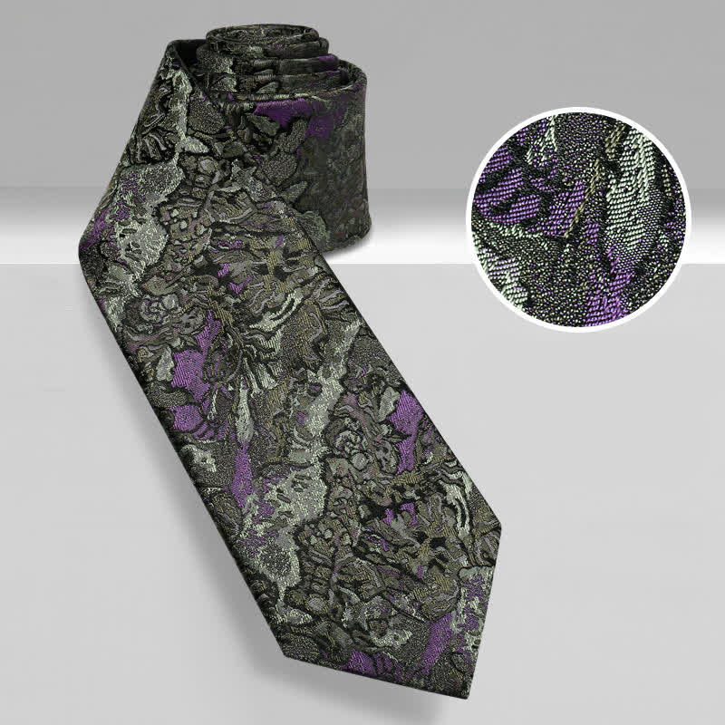 Men's Purple & Gray Delicate Abstract Pattern Pure Silk Necktie - Image 2