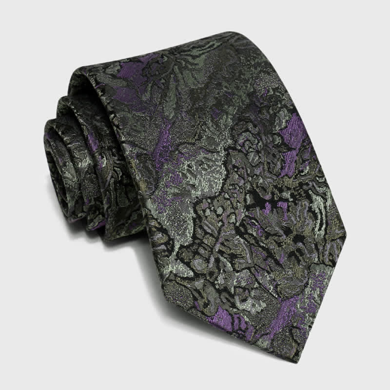 Men's Purple & Gray Delicate Abstract Pattern Pure Silk Necktie - Image 5