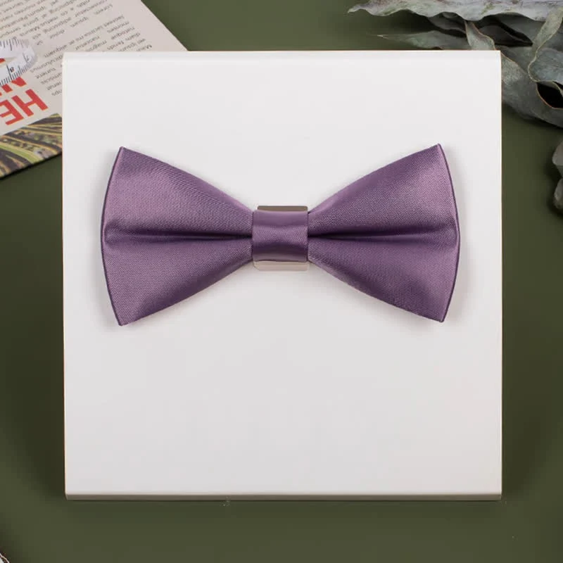 Men's Purple Mercerized Solid Color Bow Tie - Image 10