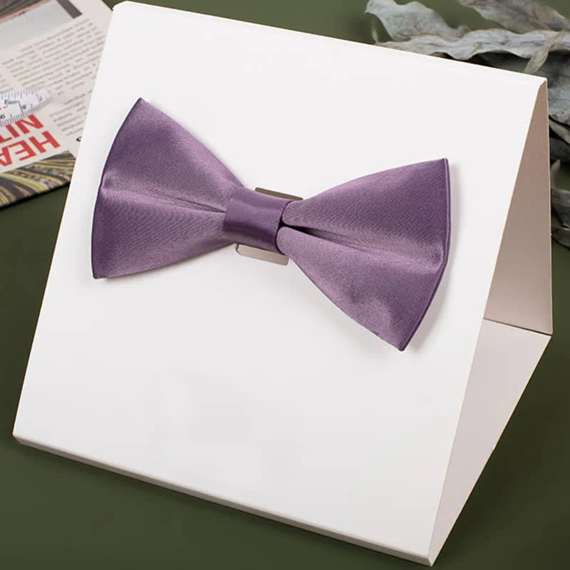 Men's Purple Mercerized Solid Color Bow Tie - Image 11