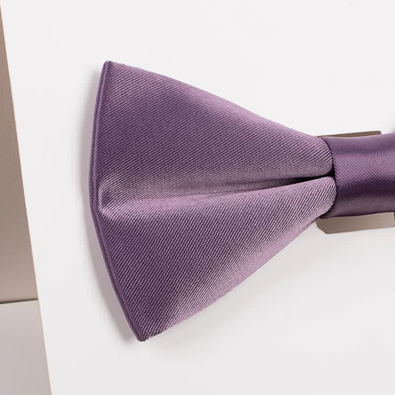 Men's Purple Mercerized Solid Color Bow Tie - Image 12