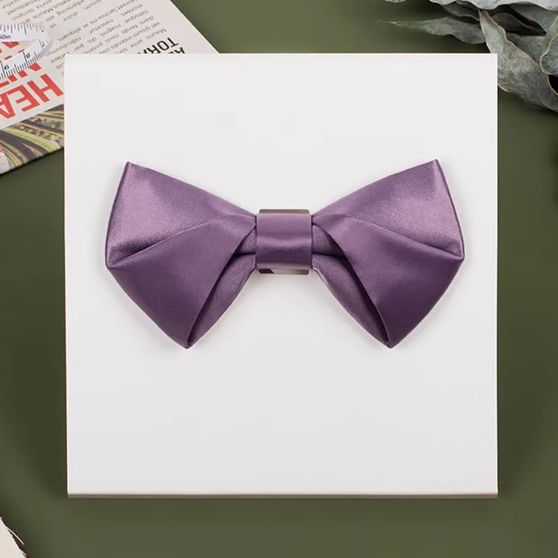 Men's Purple Mercerized Solid Color Bow Tie - Image 15
