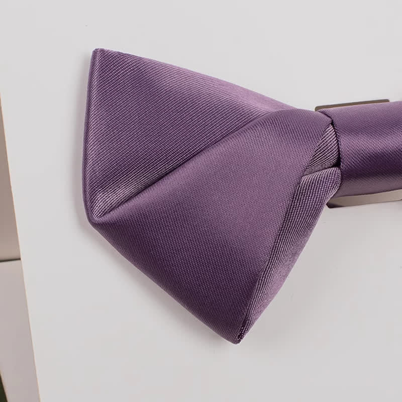 Men's Purple Mercerized Solid Color Bow Tie - Image 17