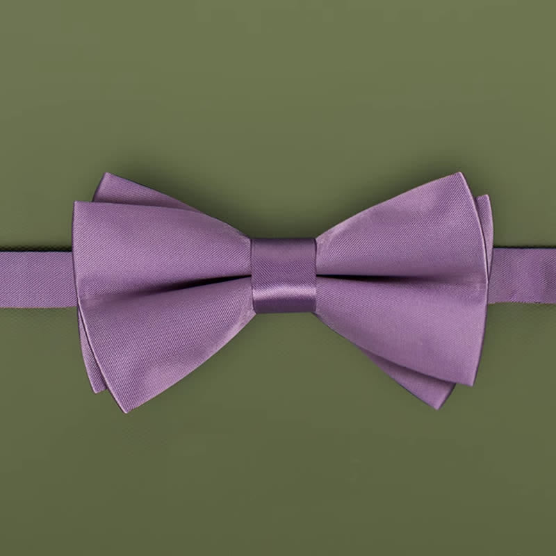 Men's Purple Mercerized Solid Color Bow Tie - Image 18