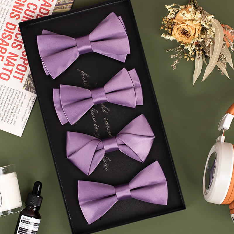 Men's Purple Mercerized Solid Color Bow Tie - Image 2