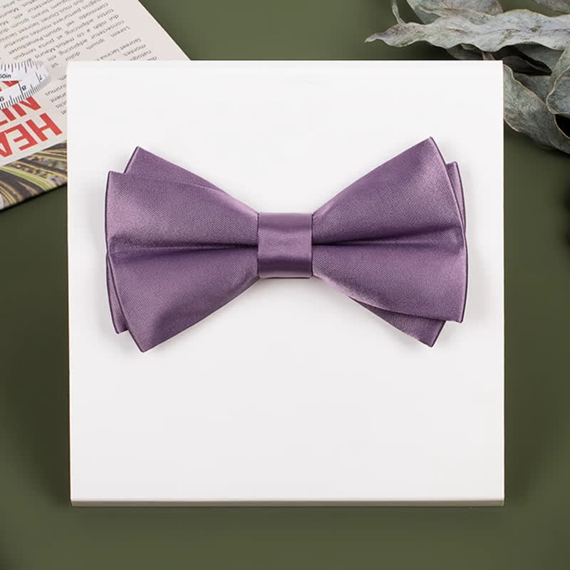 Men's Purple Mercerized Solid Color Bow Tie - Image 20
