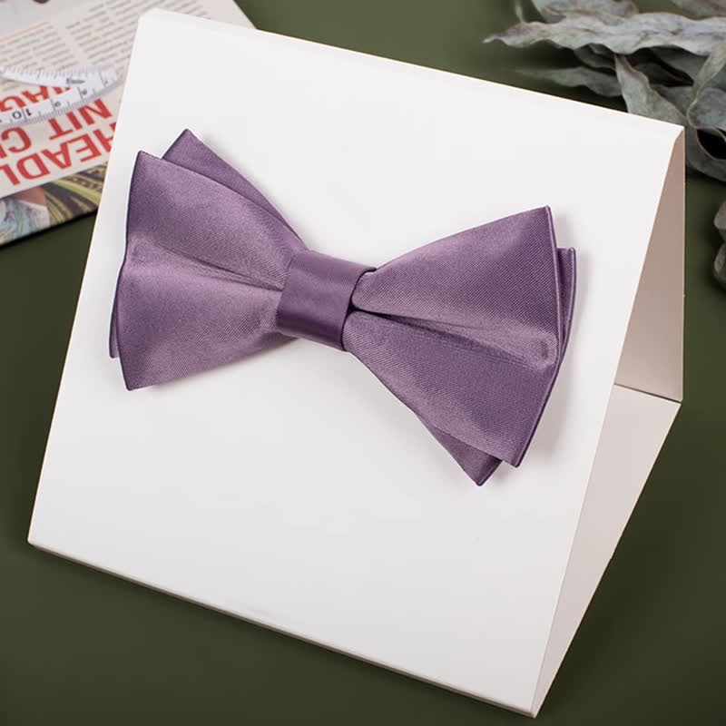 Men's Purple Mercerized Solid Color Bow Tie - Image 21