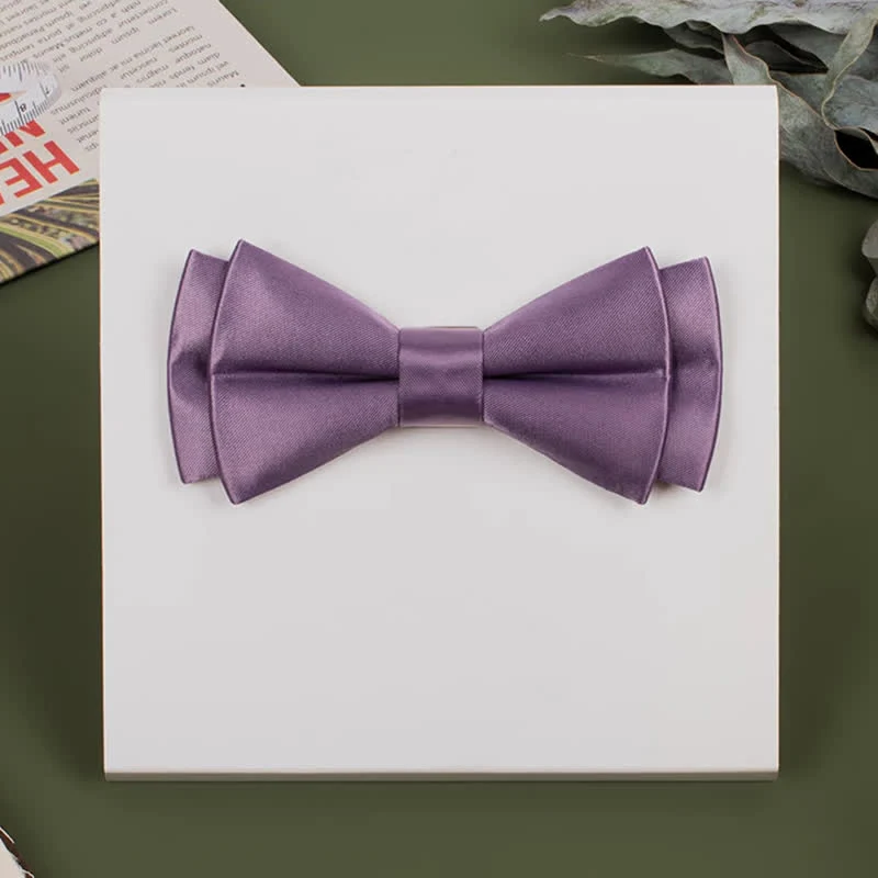 Men's Purple Mercerized Solid Color Bow Tie - Image 5