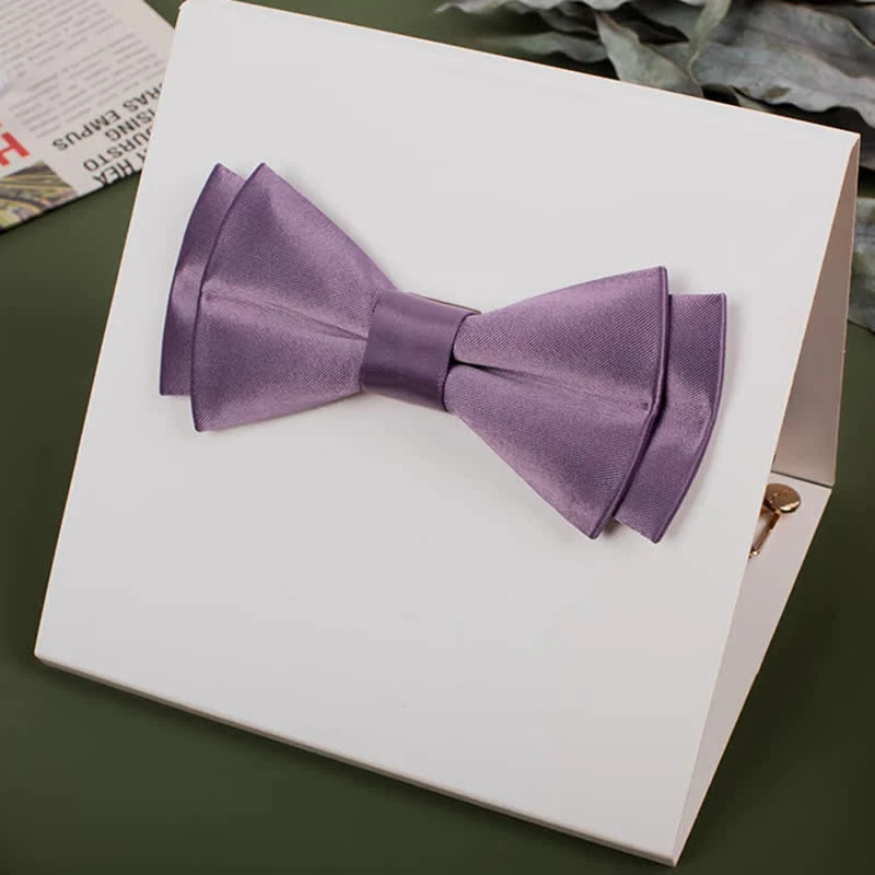 Men's Purple Mercerized Solid Color Bow Tie - Image 6