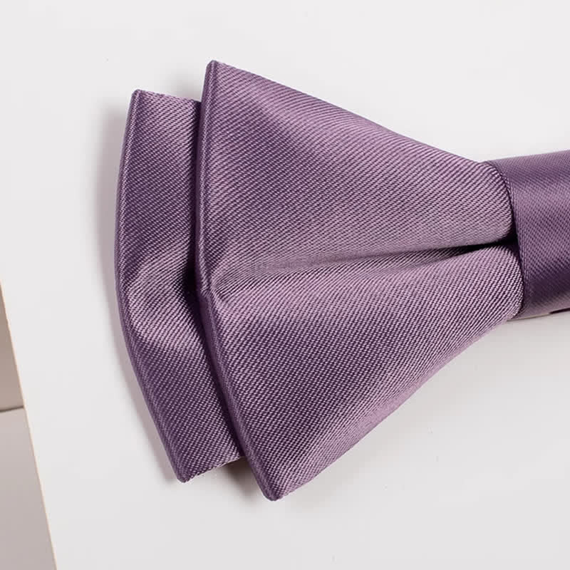 Men's Purple Mercerized Solid Color Bow Tie - Image 7