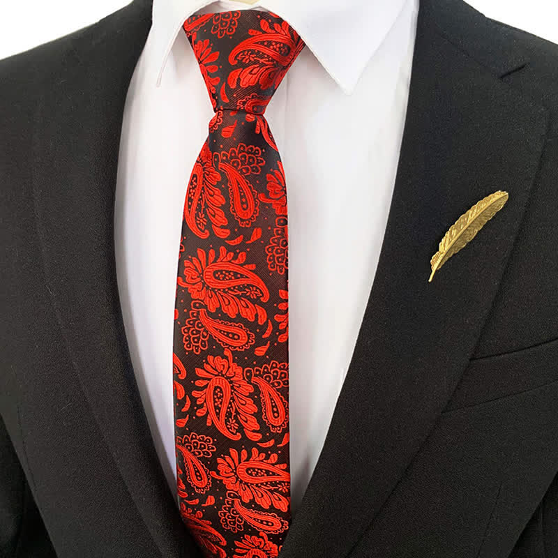 Men's Purple Red Floral Zipper Tie Paisley Necktie - Image 4
