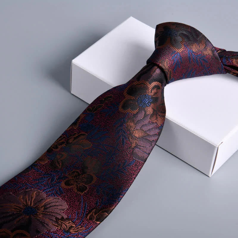 Men's Quiet Burgundy & Navy Flower Leaves Necktie - Image 3