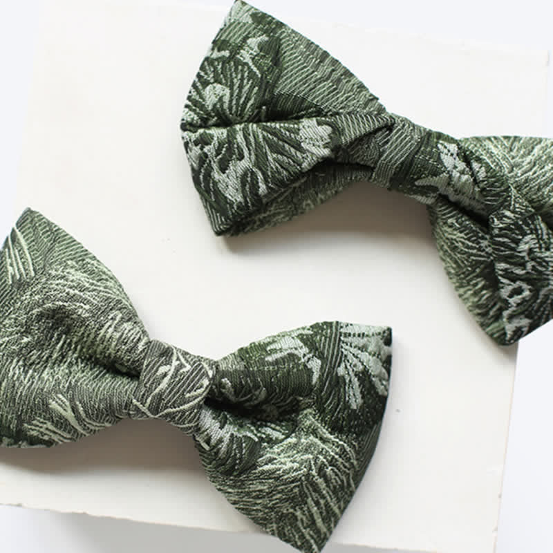 Men's Quiet Peaceful MediumSeaGreen Floral Bow Tie - Image 2