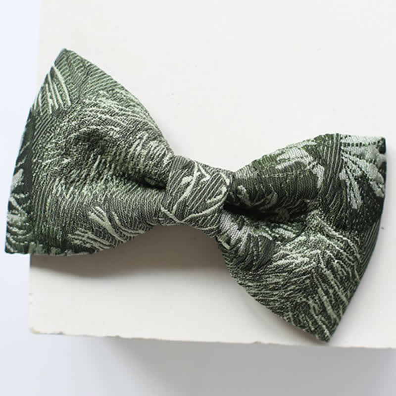 Men's Quiet Peaceful MediumSeaGreen Floral Bow Tie - Image 4