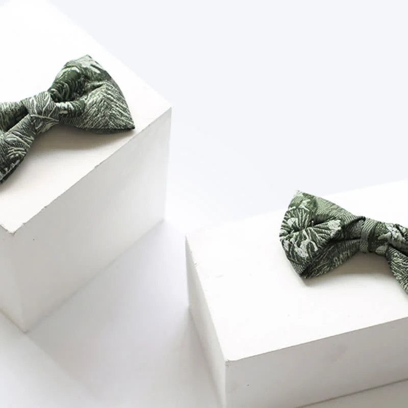 Men's Quiet Peaceful MediumSeaGreen Floral Bow Tie - Image 5
