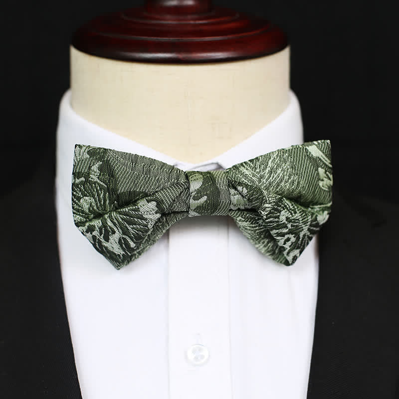 Men's Quiet Peaceful MediumSeaGreen Floral Bow Tie - Image 6