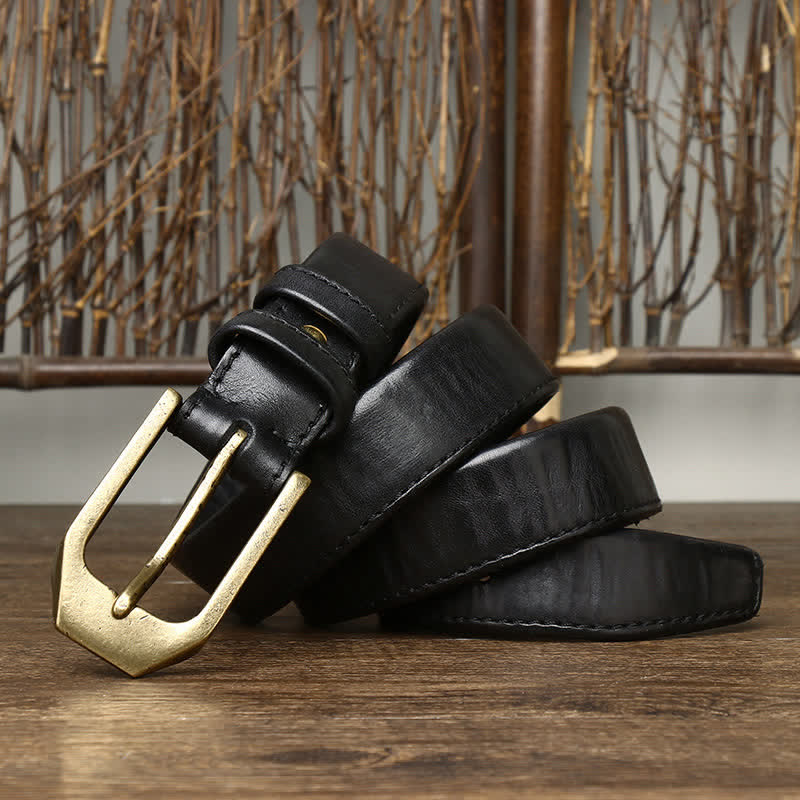 Men's Rectangular Buckle Glossy Leather Belt - Image 10