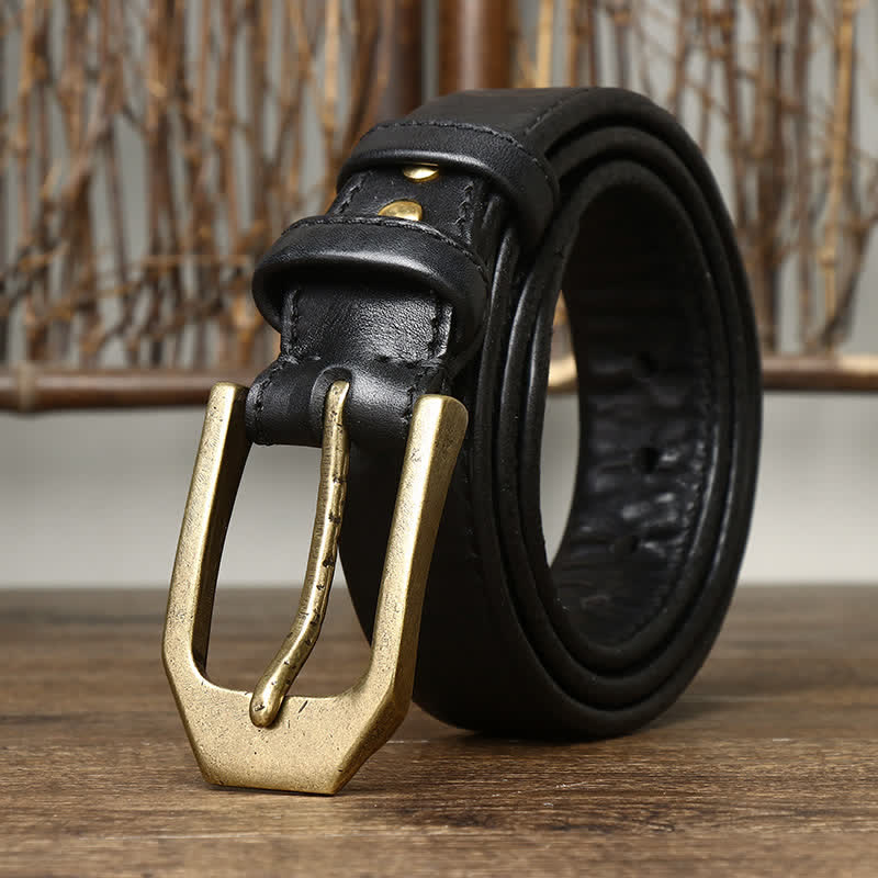 Men's Rectangular Buckle Glossy Leather Belt - Image 11