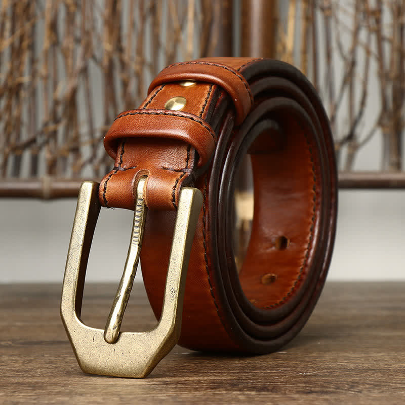 Men's Rectangular Buckle Glossy Leather Belt - Image 5
