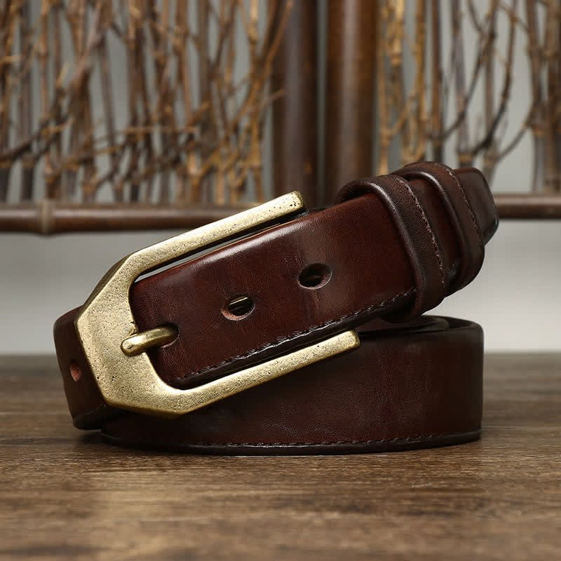 Men's Rectangular Buckle Glossy Leather Belt - Image 6
