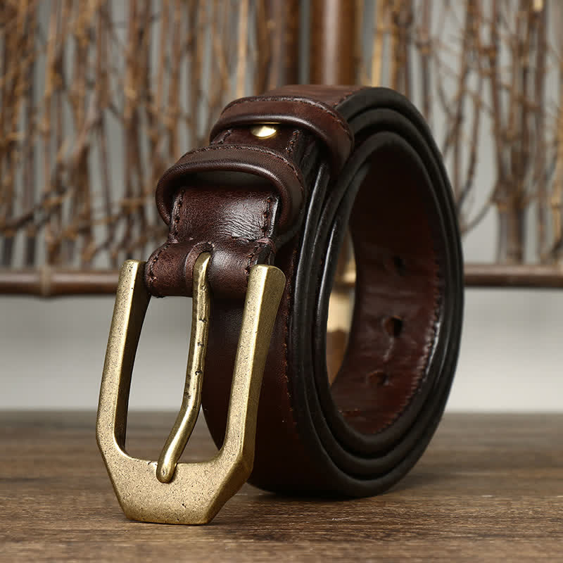 Men's Rectangular Buckle Glossy Leather Belt - Image 8