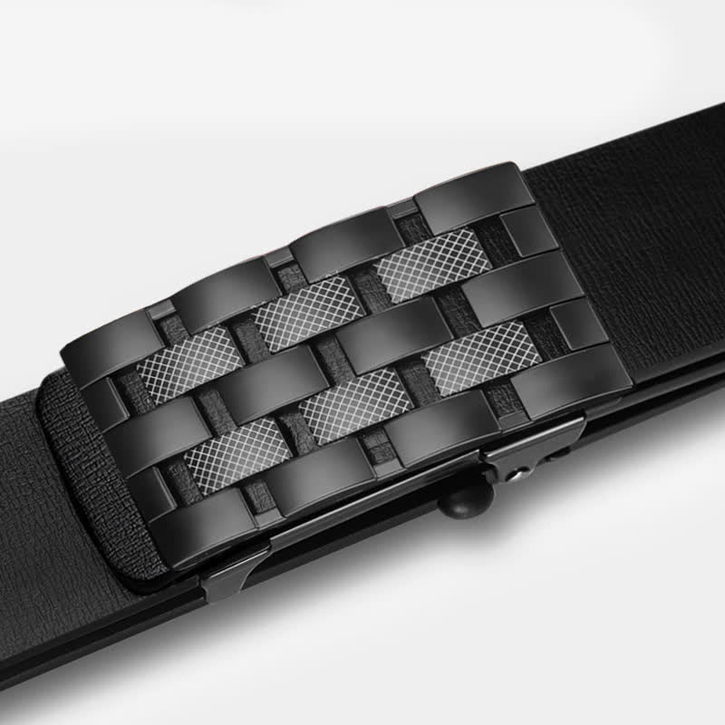 Men's Rectangular Grid Automatic Buckle Leather Belt - Image 10