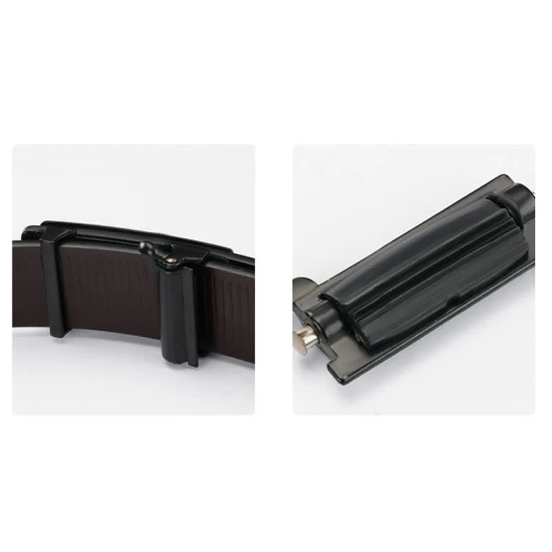 Men's Rectangular Grid Automatic Buckle Leather Belt - Image 11